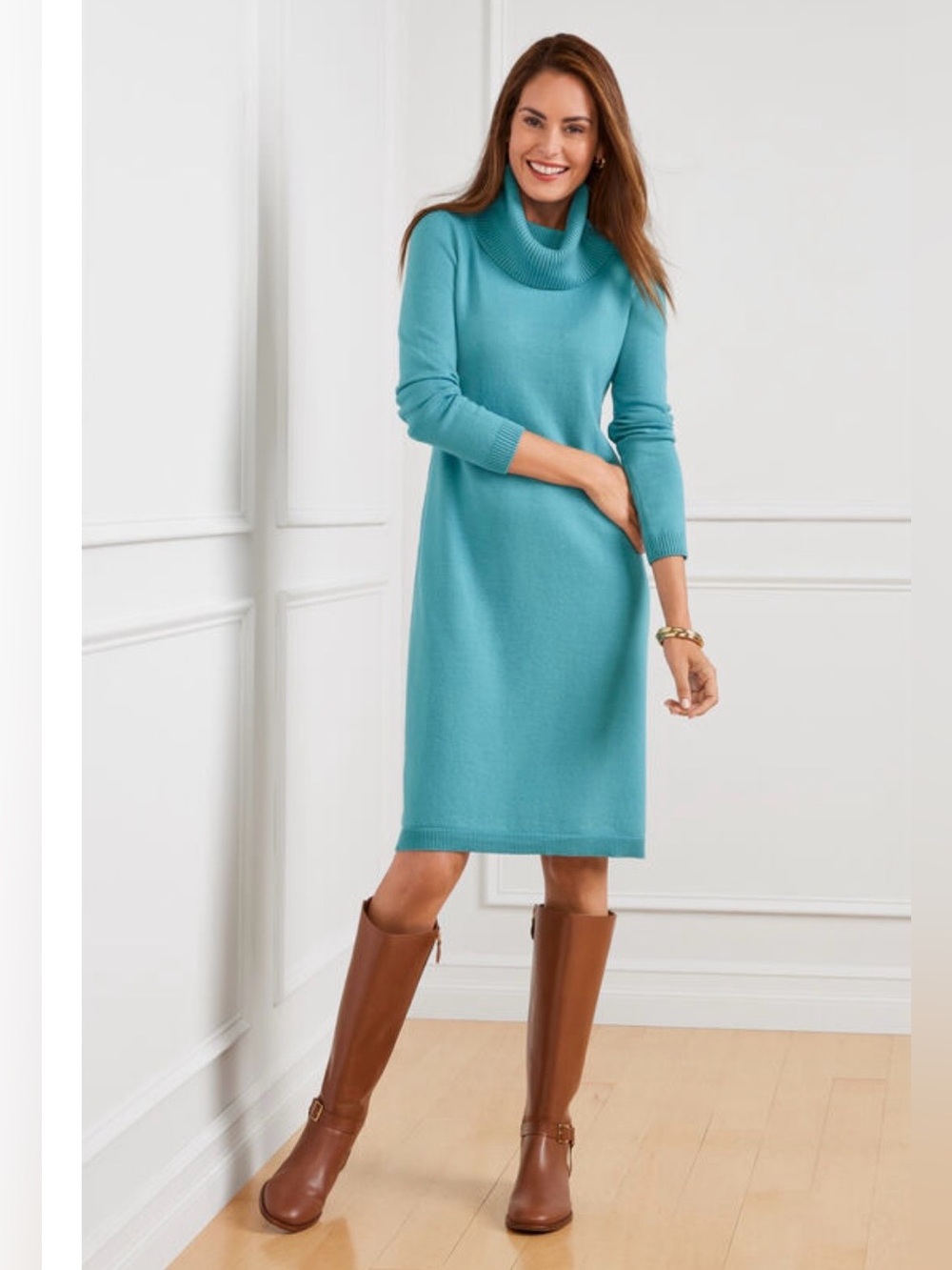 NWT Talbots Blue Cowl Neck Sweater Dress Size Medium New Preppy Cozy